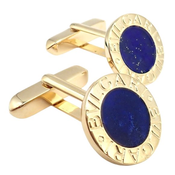 Authentic! Bvlgari Bulgari 18k Yellow Gold Lapis Lazuli Cufflinks - Picture 5 of 10